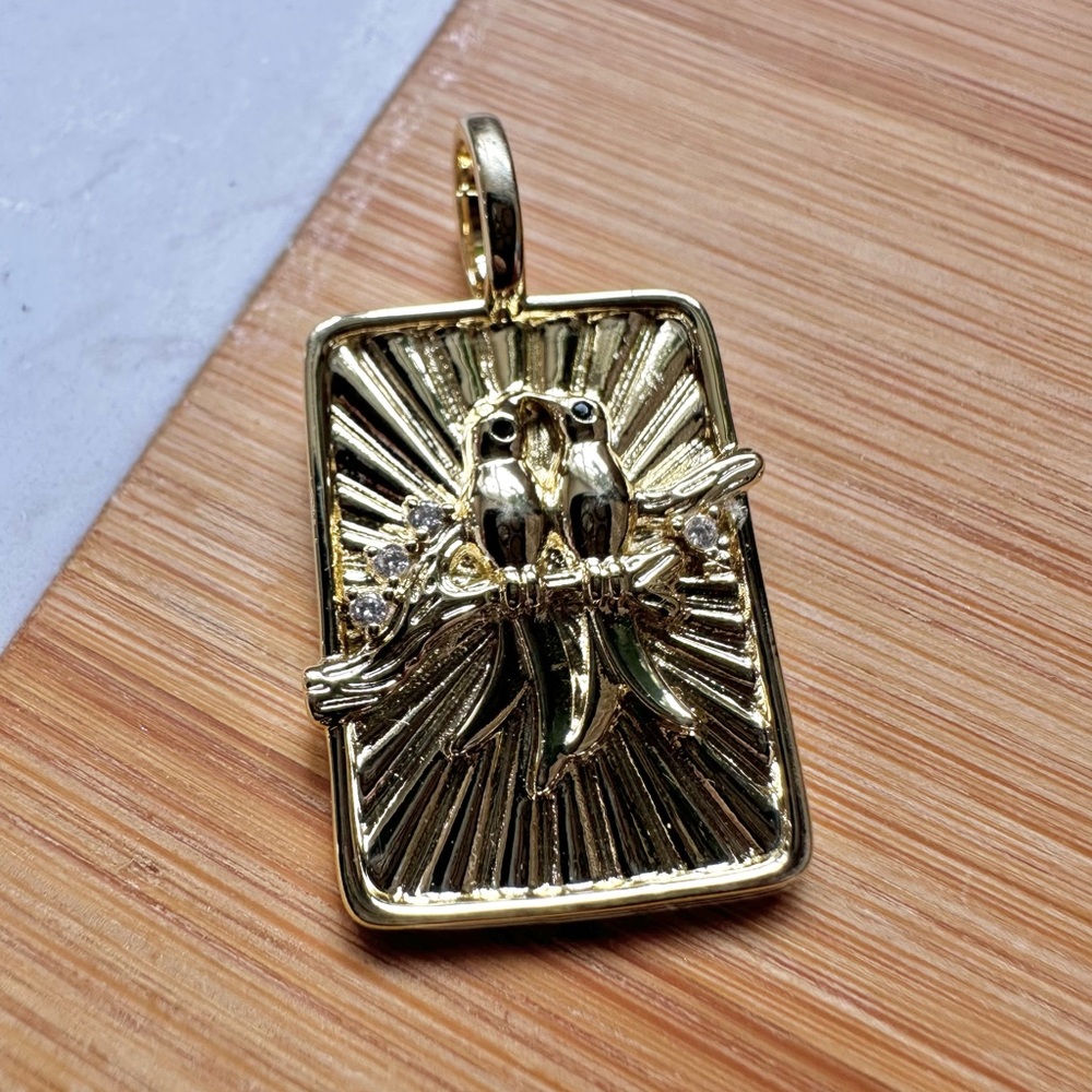 Emerald & Ivy Lovebirds Charm, Gold Jewelry Bird Love Birds Charm